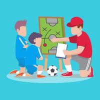 voetbalcoach geeft advies aan kinderen vector