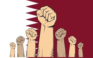 qatar protest met handvuist met qatar vlag als achtergrond vector