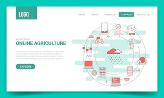 online landbouwconcept met cirkelpictogram voor websitesjabloon vector