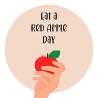 eten een rood appel een dag. appel in hand- banier vector