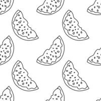 watermeloen plakjes met zaden. naadloos schattig patroon voor modern textiel, decoratief papier. zwart lineair schets Aan een wit achtergrond. vector. vector
