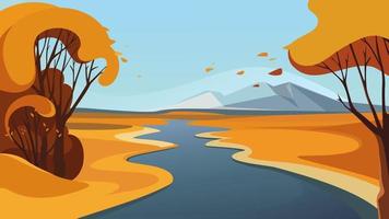 rivier die over de horizon gaat. prachtig herfstlandschap. vector