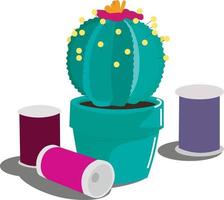 schattige groene cactus bloempot cactus en spoelen van draad vector