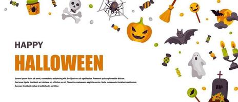 halloween schattige horizontale banner. ruimte voor tekst. vector illustratie