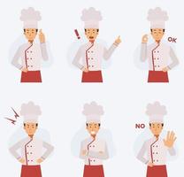 half lichaam mannelijke chef-kok vector tekenset met verschillende acties.