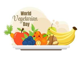 wereld vegetarische dag en groenten of fruit vectorillustratie vector