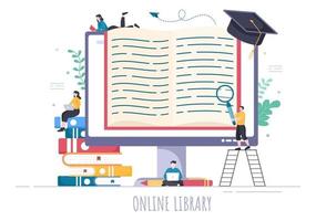 online bibliotheek digitaal onderwijs met illustratie van afstandsonderwijs vector