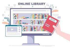 online bibliotheek digitaal onderwijs met illustratie van afstandsonderwijs vector