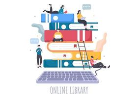 online bibliotheek digitaal onderwijs met illustratie van afstandsonderwijs vector