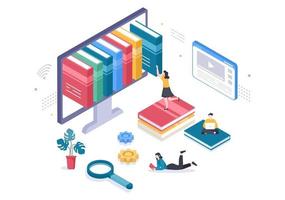 online bibliotheek digitaal onderwijs met illustratie van afstandsonderwijs vector