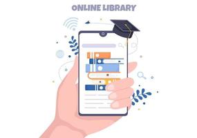 online bibliotheek digitaal onderwijs met illustratie van afstandsonderwijs vector