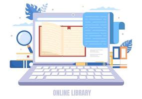 online bibliotheek digitaal onderwijs met illustratie van afstandsonderwijs vector