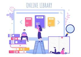 online bibliotheek digitaal onderwijs met illustratie van afstandsonderwijs vector