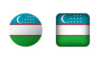 vlak plein en cirkel Oezbekistan nationaal vlag pictogrammen vector