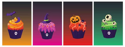 halloween koekje set. halloween voedsel voor vakantie ontwerp. spookachtig versierd muffins. vector