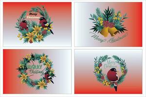 reeks van Kerstmis deur krans ontwerpen. cirkel van Spar takken met Kerstmis decoraties, ornamenten, linten, kerstballen, bloemen, vogelstand voor winter vakantie decoratie. vector