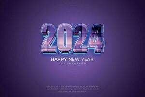 gelukkig nieuw jaar 2024 3d filmische gloed tekst voor banier of poster vector