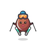 chocolade drop mascotte karakter als ski-speler vector