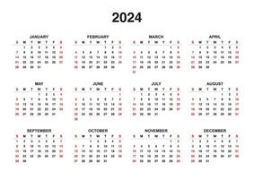 2024 maandelijks kalender begin van zondag vector