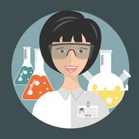 laboratorium vrouw assistent. concept voor wetenschap, geneeskunde en kennis. vlak vector illustratie