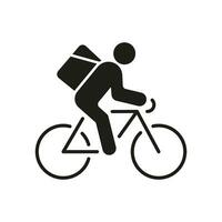 uitdrukken levering onderhoud silhouet icoon. koerier Aan fiets glyph pictogram. snel Verzending van voedsel of goederen solide teken. snelheid postbode Aan fiets symbool. geïsoleerd vector illustratie.