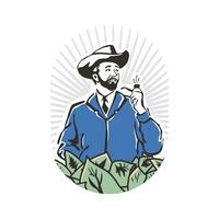 cowboy roken pijp met tabak bladeren illustratie. vector