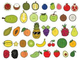 vector illustratie kleur kinderen reeks van schattig glimlachen fruit gezicht clip art