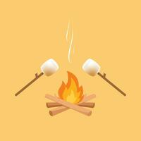 verbrand marshmallows. heemst stok en vreugdevuur vector. vector