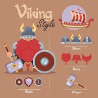 schattig viking mannetje karakter Bedrijfsmiddel met wapens en helmen vector illustratie