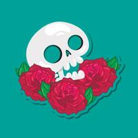 geïsoleerd schedel kartonnen met roos bloemen vector illustratie