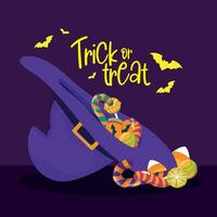 gekleurde halloween snoepjes heks hoed gelukkig halloween vector illustratie