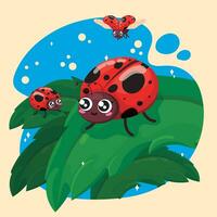 schattig lieveheersbeestje insecten Aan bladeren vector illustratie