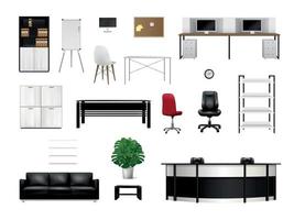 kantoor interieur elementen realistische icon set vector