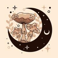 geïsoleerd schetsen van magie champignons tarot stijl vector illustratie