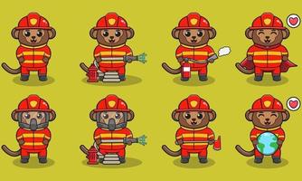 vectorillustratie van aap brandweerlieden set vector