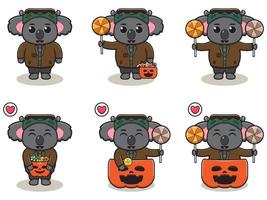 koala halloween set frankenstein vector