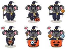 koala halloween set tovenaar vector