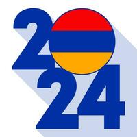 gelukkig nieuw jaar 2024, lang schaduw banier met Armenië vlag binnen. vector illustratie.