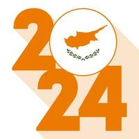 gelukkig nieuw jaar 2024, lang schaduw banier met Cyprus vlag binnen. vector illustratie.