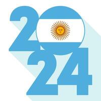 gelukkig nieuw jaar 2024, lang schaduw banier met Argentinië vlag binnen. vector illustratie.