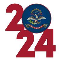 2024 banier met noorden dakota staat vlag binnen. vector illustratie.