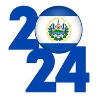 gelukkig nieuw jaar 2024 banier met Salvador vlag binnen. vector illustratie.