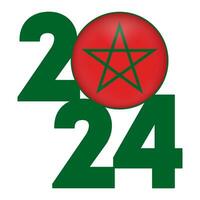 gelukkig nieuw jaar 2024 banier met Marokko vlag binnen. vector illustratie.