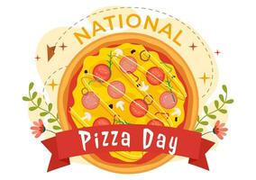 nationaal pizza dag vector illustratie Aan februari 9 met divers toppings Aan elk plak voor poster of banier in vlak tekenfilm achtergrond ontwerp