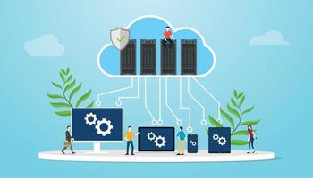 cloud computing-concept met databaseserver en verschillende media vector