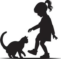 kind Speel met kat vector silhouet illustratie zwart kleur