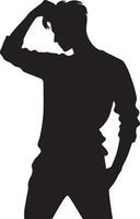 Mens houding vector silhouet illustratie, een vlak Mens stijl vector silhouet