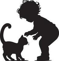 kind Speel met kat vector silhouet illustratie zwart kleur