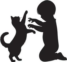 kind spelen met kat vector silhouet illustratie 6