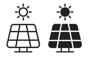 zonne- paneel icoon reeks met zon. zonne- energie macht symbool. zonlicht hernieuwbaar energie teken. vector